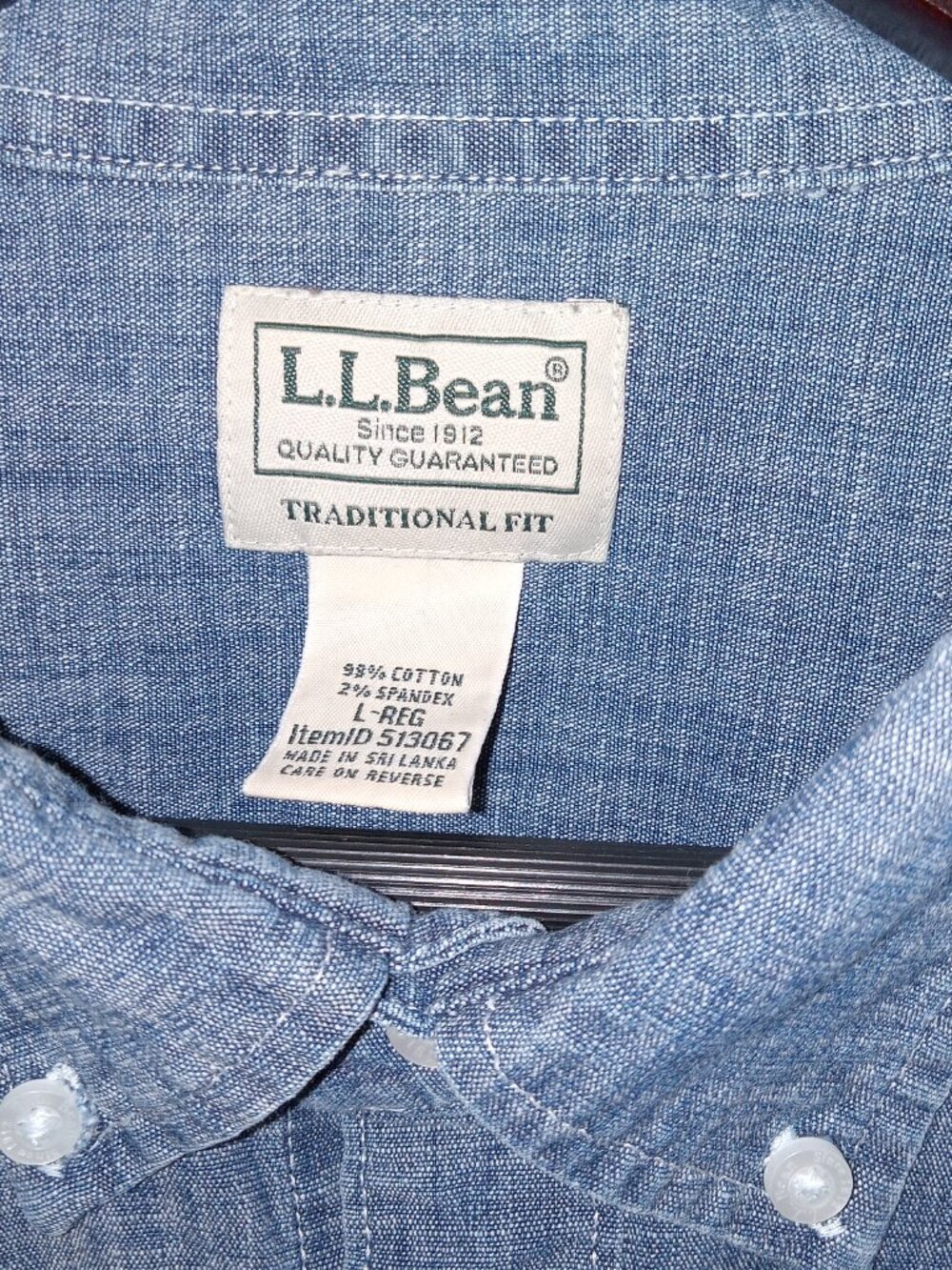 LL Bean Shirt Mens L Blue Denim Button Down Traditional Fit Chambray Outdoors - Picture 4 of 12